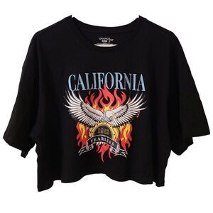 🦅 California Embroidered Eagle Design Black Crop T-shirt Tee Top SIZE L NWT